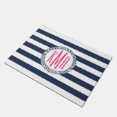 Paillasson Preppy Nautical Navy & White Stripe Pink Monogramm (Incliné)