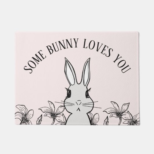 Paillasson Printemps Floral Lapin Rose (Devant)