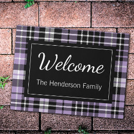 Paillasson Purple Plaid Welcome Monogramme Nom de famille