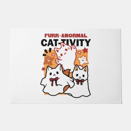 Paillasson Purr-anormal Cat Cat mignonne Halloween Conception (Devant)