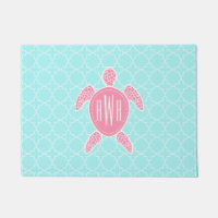 Quatrefoil bleu + Natte rose de monogramme de