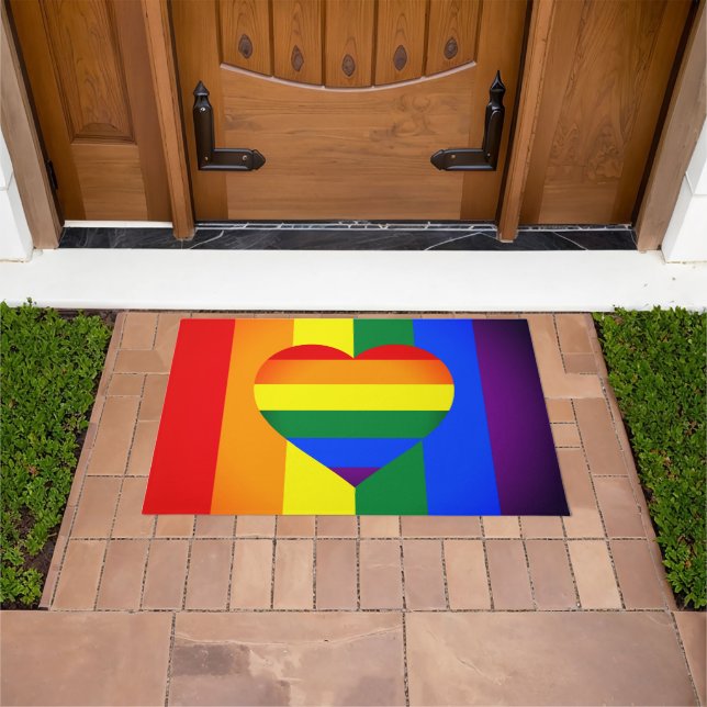 Paillasson Rainbow Heart & Pride Rainbow Flag / communauté LG (De plein air)