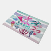 Paillasson Rayures de plage de monogramme d'été d'aquarelle (Incliné)