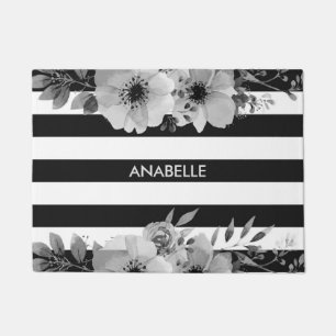 Paillasson Rayures florales noires et blanches