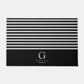 Paillasson Rayures modernes Chic Monogramme Noir Blanc (Devant)