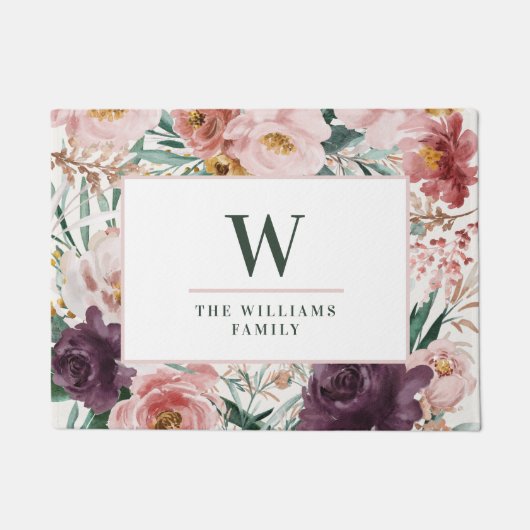 Paillasson Recettes de cuisson moderne aquarelle florale élég (Devant)