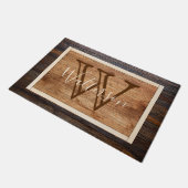 Paillasson Rectangle de monogramme de ton de bois rustique (Incliné)