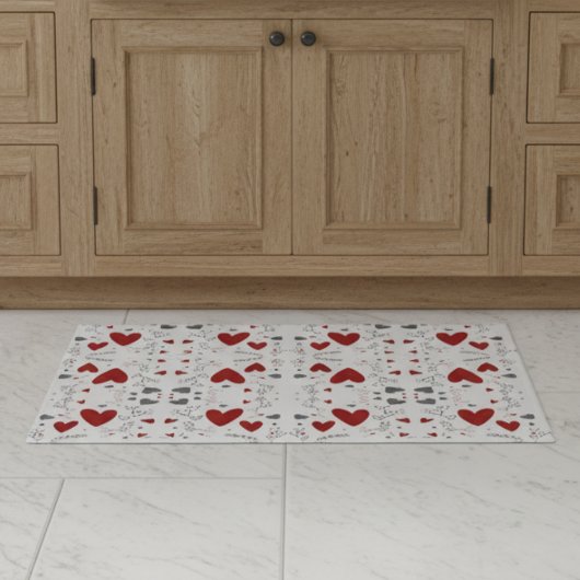 Paillasson Red and Black Retro Hand Drawn Hearts Love