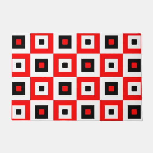 Paillasson Red Black White Checkered Squares Pattern Design (Devant)