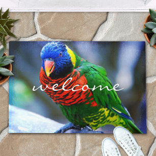 Paillasson Red Blue Green Bird Photo Jolie couleur Bienvenue