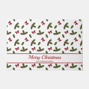 Paillasson Red Bows Et Noël Holly Plante Motif & Texte