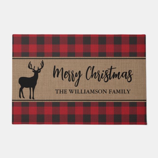 Paillasson Red Buffalo Plaid Joyeux Noël Deer Holiday (Devant)