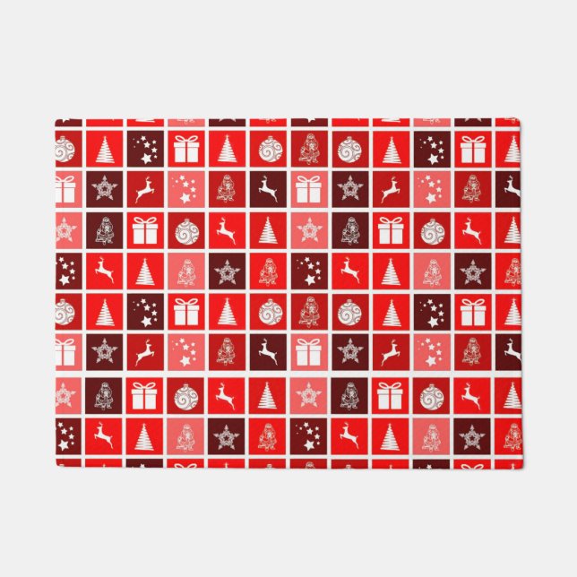 Paillasson Red Christmas Holiday Cute Tree Reinder (Devant)