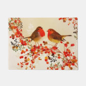 Paillasson Red Gold Winter Birds Holly Berry Branches (Devant)