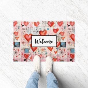 Paillasson Red Hearts Whimsical Love Motif Bienvenue