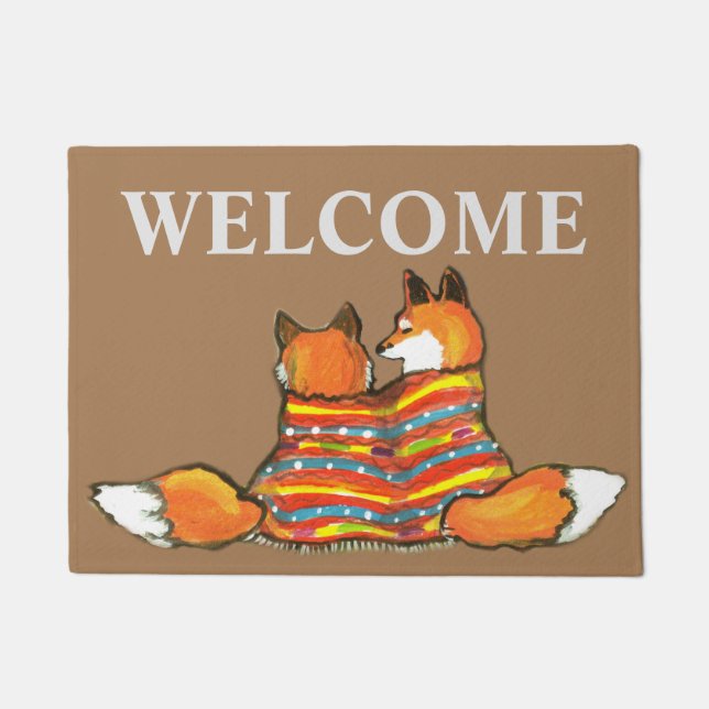 Paillasson Red Orange Fox Romantic Friend Welcome Custom (Devant)