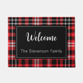 Paillasson Red Plaid Welcome Monogramme Nom de famille (Devant)