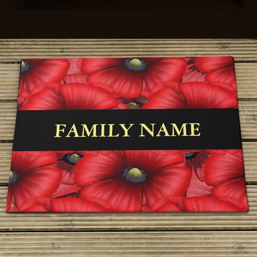 Paillasson Red Poppy Floral Nom de famille mat
