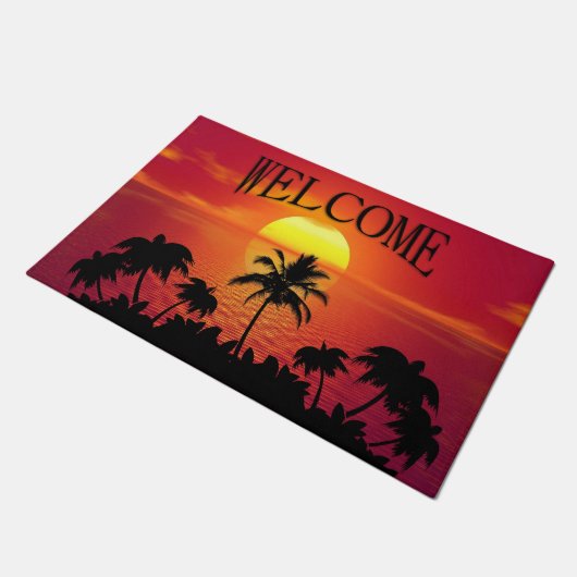 Paillasson Red Sun Tropical Palm Beach Bienvenue (Incliné)