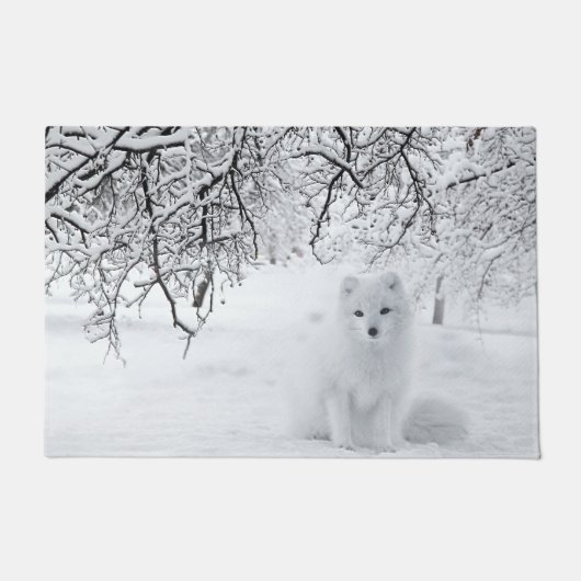 Paillasson Renard des neiges dans les bois d'hiver (Devant)