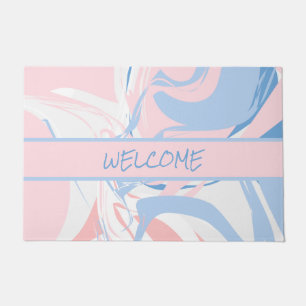 Paillasson Résumé Marbre Tourbillon Abstrait Bleu Blanc Rose