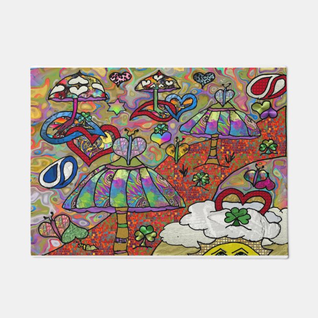 Paillasson Retro 60s Psychedelic Magic Mushroom Porte Mat (Devant)