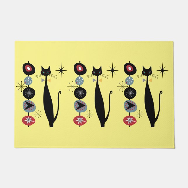 Paillasson Retro Atomique Moyen Siècle Moderne MCM Cool Chat  (Devant)