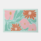 Paillasson Retro Boho Chic Flowers Mint  (Devant)