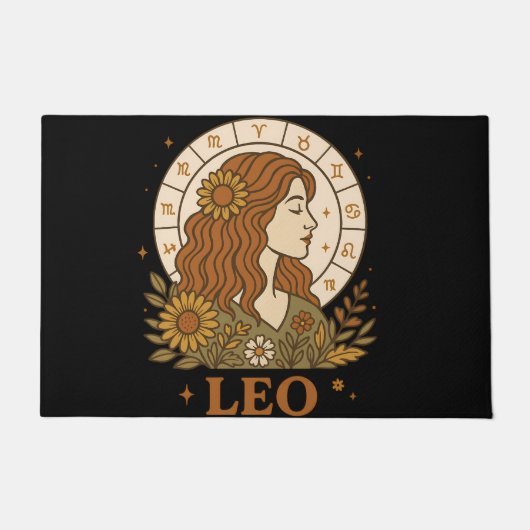 Paillasson Retro Leo Zodiac Boho Floral Astrology (Devant)
