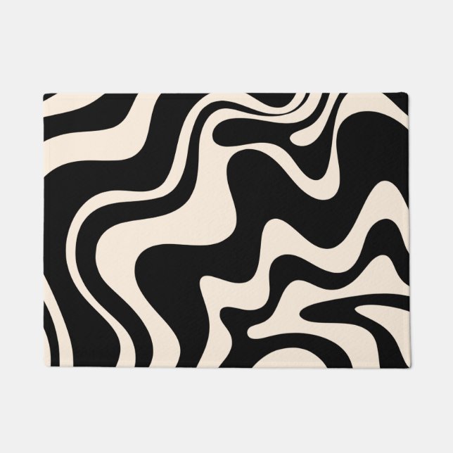 Paillasson Retro Liquid Swirl Abstract Pattern Black Cream (Devant)