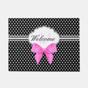 Paillasson Rétro monogramme noir et blanc d'arc de rose de