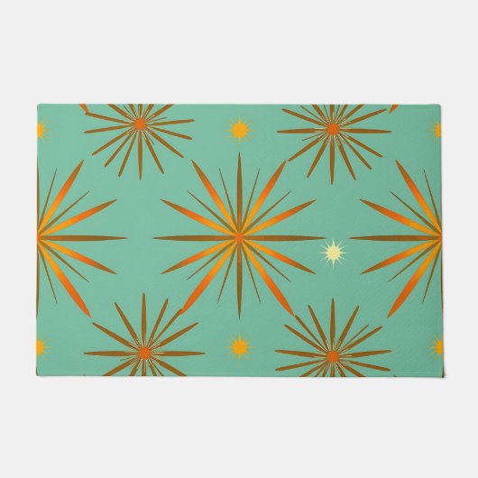 Paillasson Retro Teal Orange Starburst Pattern (Devant)