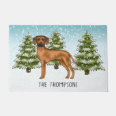 Paillasson Rhodesian Ridgeback Avec Nom Snowy Winter Forest (Devant)
