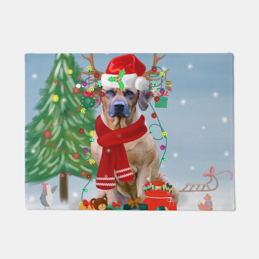 Paillasson Rhodesian Ridgeback Chien dans neige cadeau de Noë (Devant)