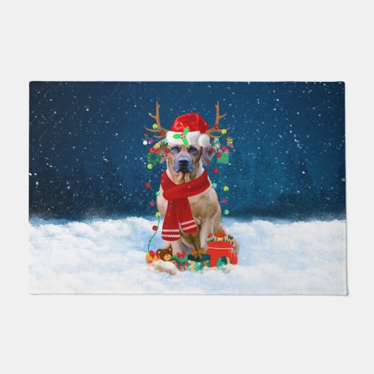 Paillasson Rhodesian Ridgeback Chien dans neige cadeau de Noë (Devant)