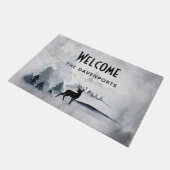 Paillasson Rindeer d'hiver Aquarelle gris rustique Bienvenue (Incliné)