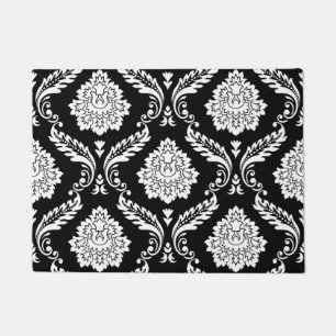 Paillasson Rococo Damassé Grand Motif Blanc sur Noir