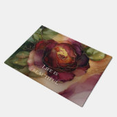Paillasson Romantique Rouge Bourgogne Rose Or Floral (Incliné)