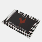 Paillasson Rooster rustique avec noir | Nom des chèques blanc (Incliné)
