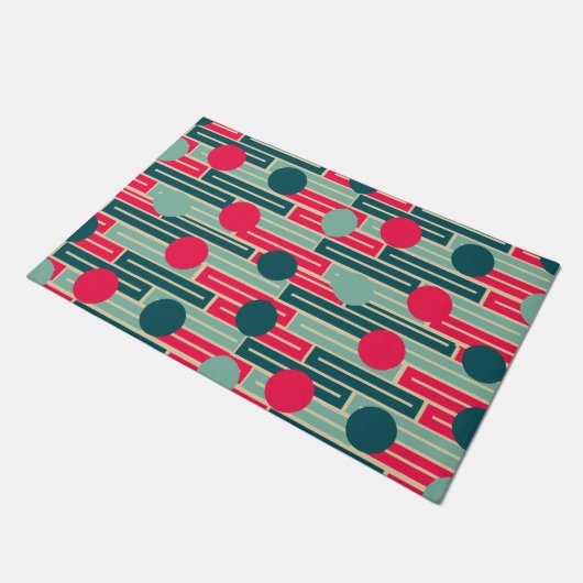 Paillasson Rose, Bleu clair, Rectangles Turquoises et cercles (Incliné)