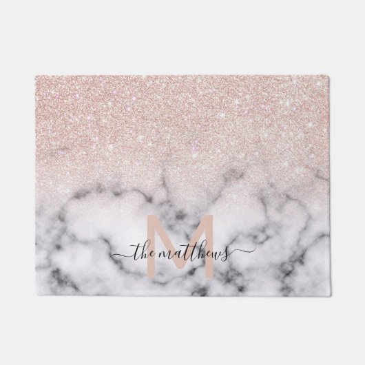 Paillasson Rose brillant Parties scintillant or  Marbre Ombre (Devant)