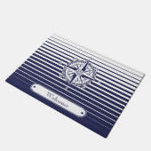 Paillasson Rose de boussole sur les rayures bleues (Incliné)