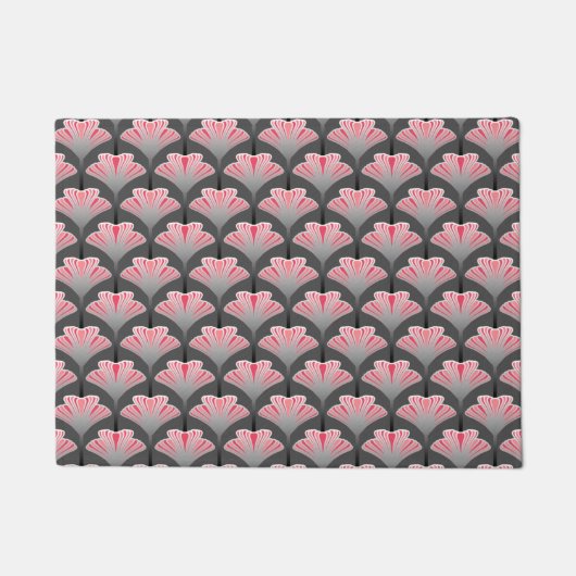 Paillasson Rose de lis d'art déco, gris/gris et de corail (Devant)