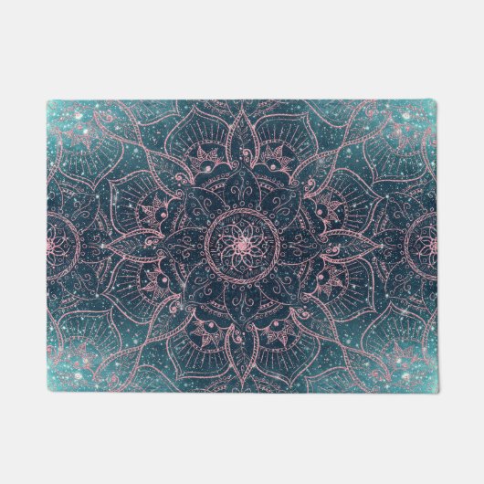 Paillasson Rose élégant Gold Mandala Blue Nebula Stars (Devant)