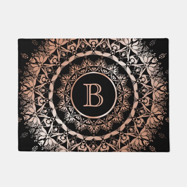 Paillasson Rose Gold Black Floral Mandala (Devant)