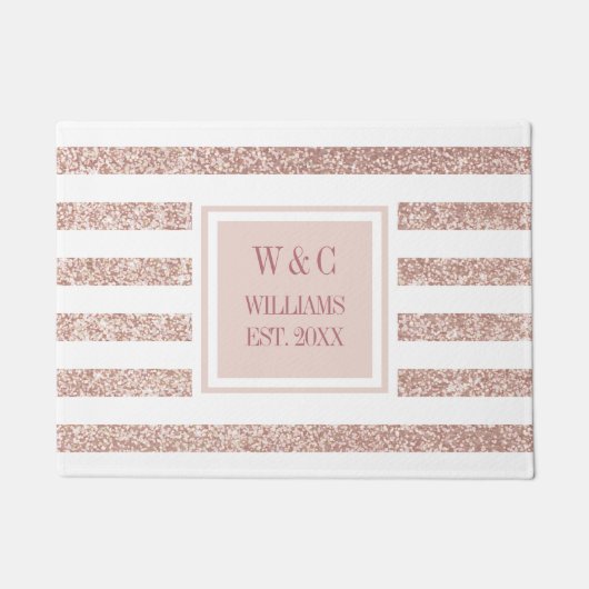 Paillasson Rose Gold Parties scintillant bande Monogramme Nom (Devant)
