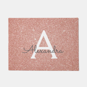 Paillasson Rose Gold Sparkle Glitter Monogram