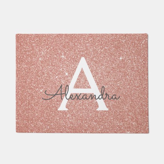 Paillasson Rose Gold Sparkle Glitter Monogram (Devant)