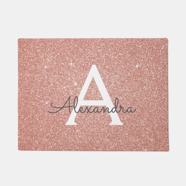 Paillasson Rose Gold Sparkle Glitter Monogram (Devant)