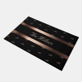 Paillasson Rose noir famille or monogramme motif élégant (Incliné)